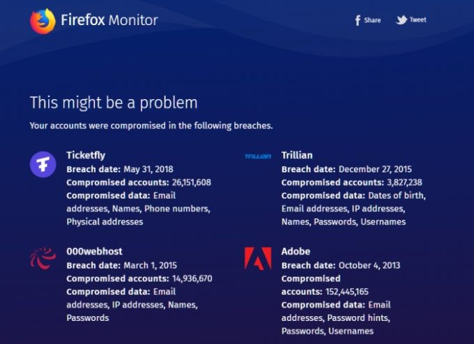 Vos données ont été volées - Firefox Monitor peut vous le dire