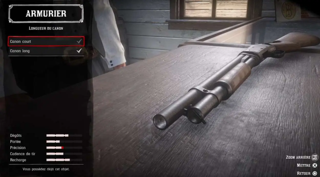 Red Dead Redemption 2 - Customiser les armes - Longueur canon
