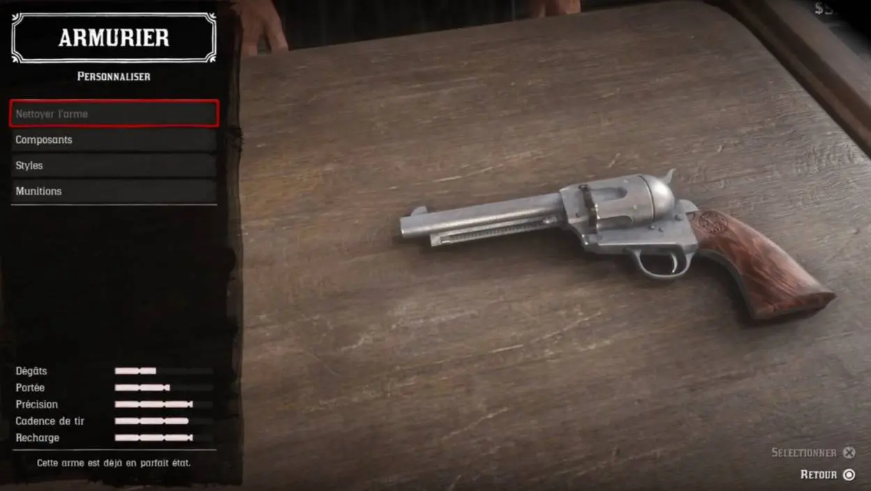Red Dead Redemption 2 - Customiser les armes - Nettoyer l'arme