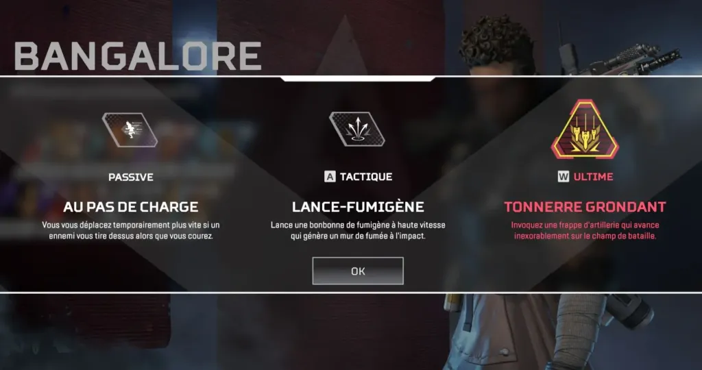 Competences Bangalore - tactique ultime passif - Apex Legends