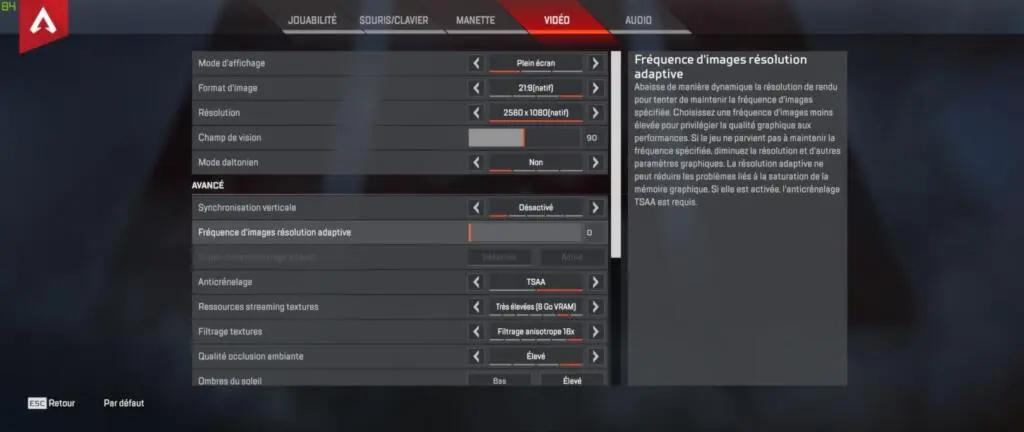 partie 1 - les paramétres graphiques - Apex Legends Config