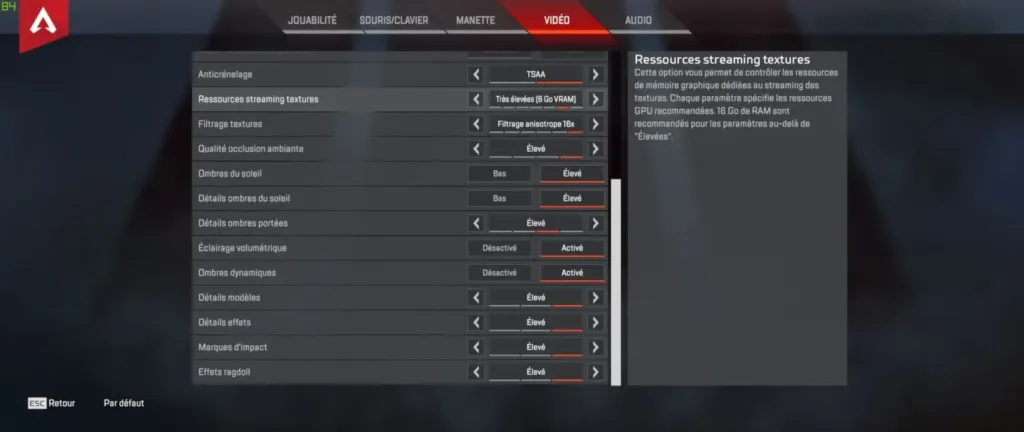partie 2 - les paramétres graphiques - Apex Legends Config