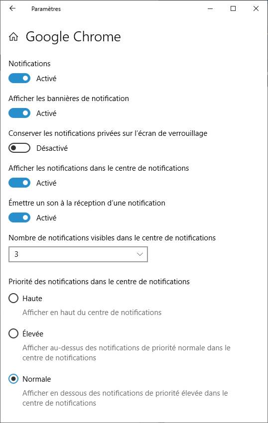 Personnalisez notification par application - windows 10