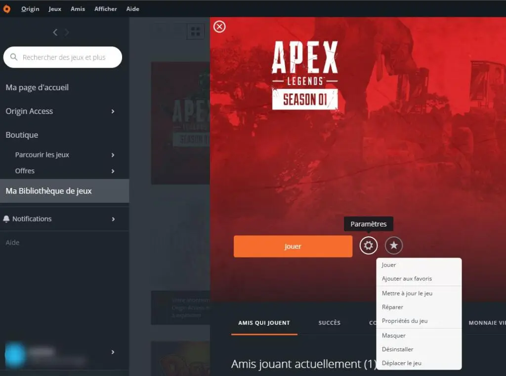 Propriété du jeu Apex Legends pour changer la langue