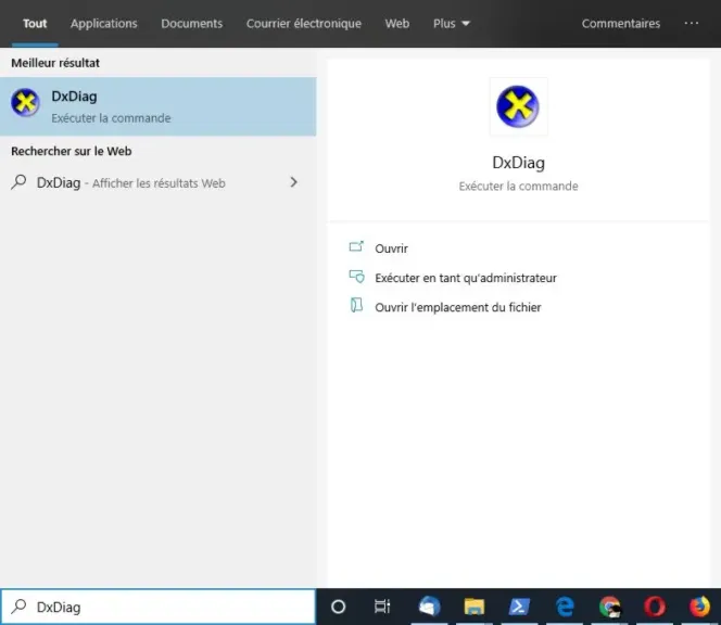 Lancer DXDiag sur Windows 10