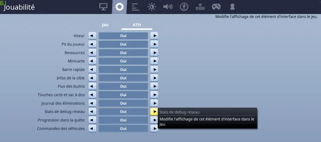 Afficher ping sur Fortnite - Menu Stats de debug réseau