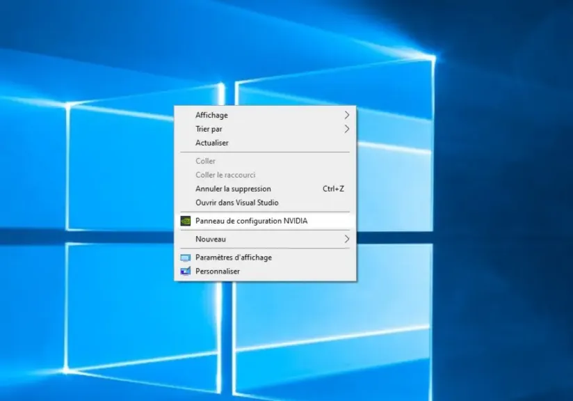 Panneau de configuration Nvidia par le menu contextuel