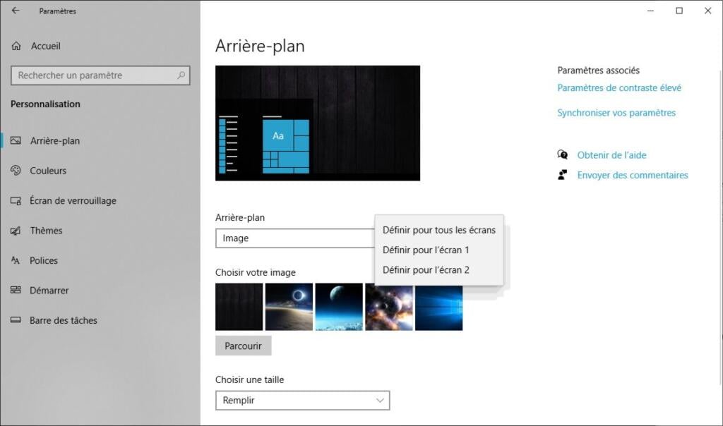 Comment afficher un fond d'écran différent sur deux écrans avec Windows 10