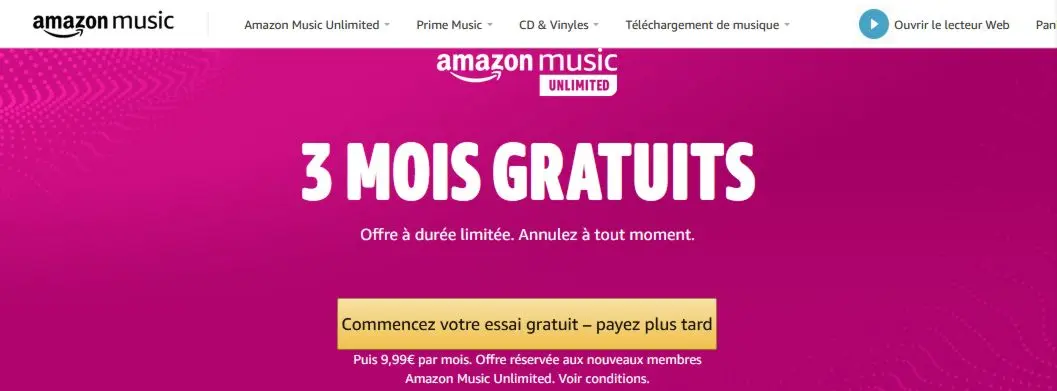 Amazon Music Unlimited - 3 mois d'abonnement gratuit