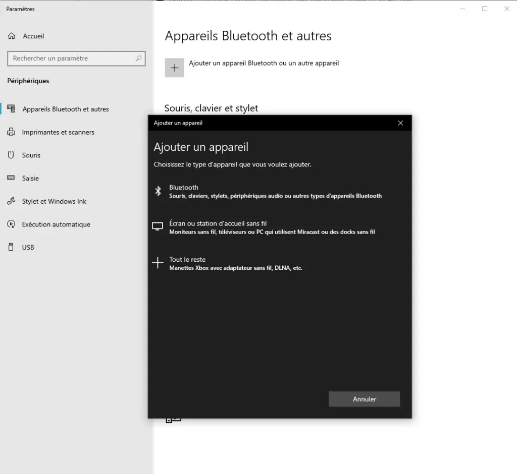 ajouter un périphérique sans fil à Windows 10