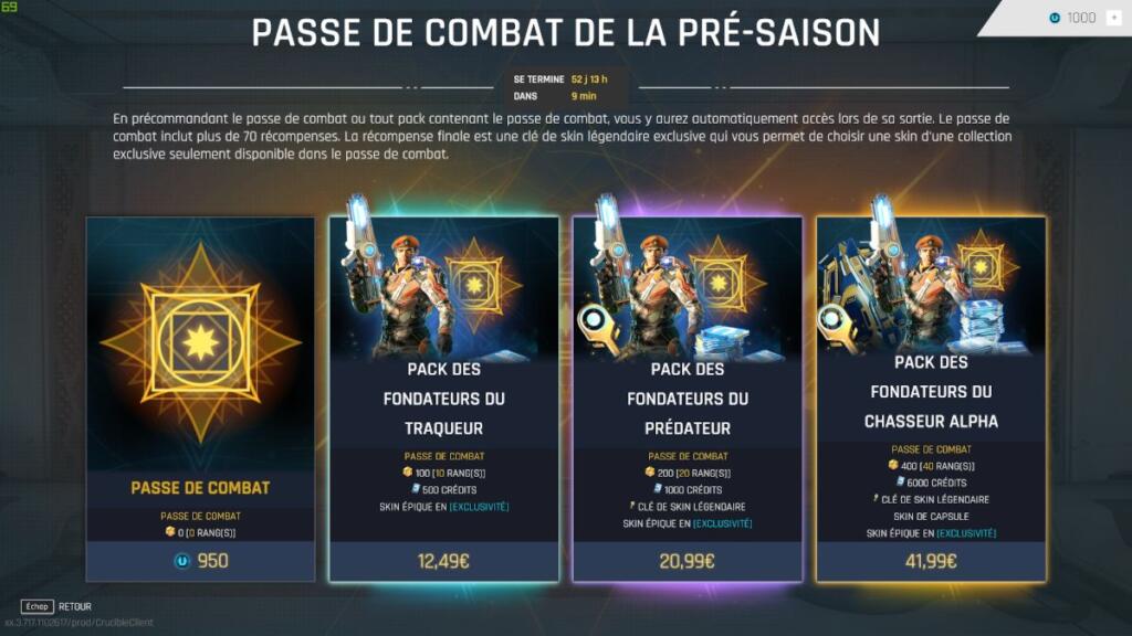 passe de combat Crucible avec les packs fondateurs