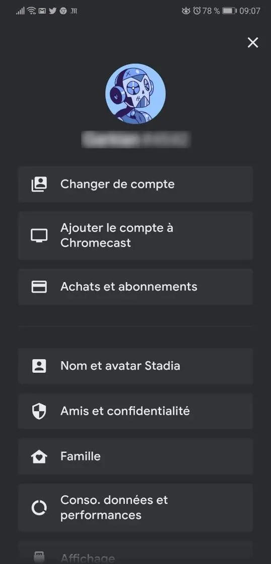 Etape 1 - résilier abonnement Stadia Pro sur mobile - étape 1