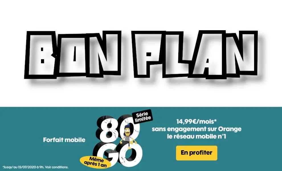 Sosh Forfait 14.99 € : Série limitée 80 Go + 10 Go en Europe, Appels SMS