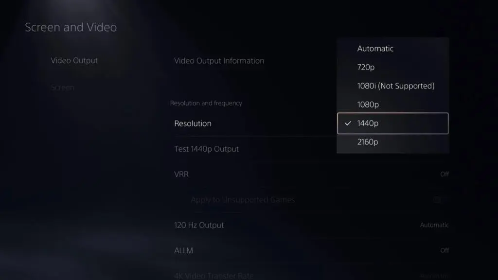 PS5 sortie vidéo 1440p