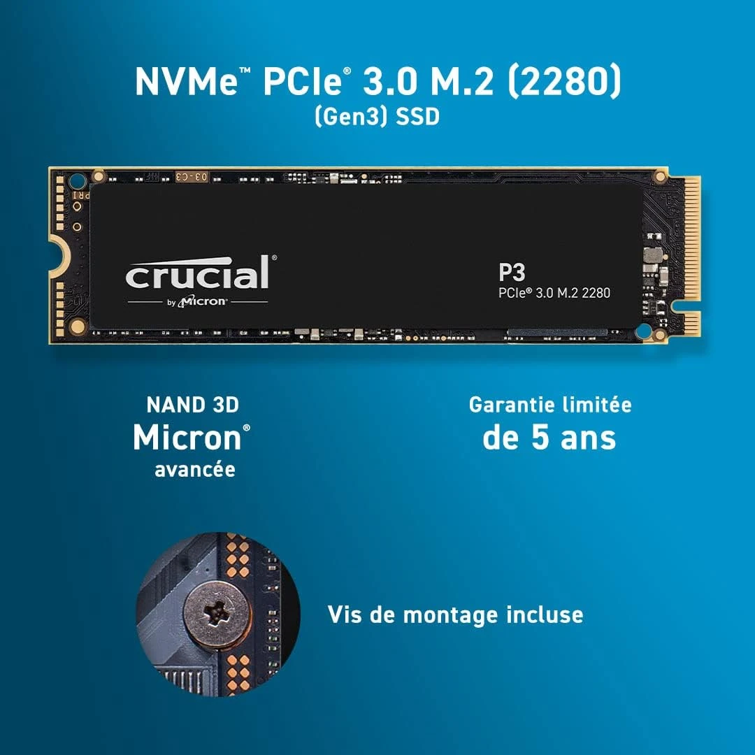 Bon Plan Crucial P3 4To à 176€ (-16%) SSD NVMe M2