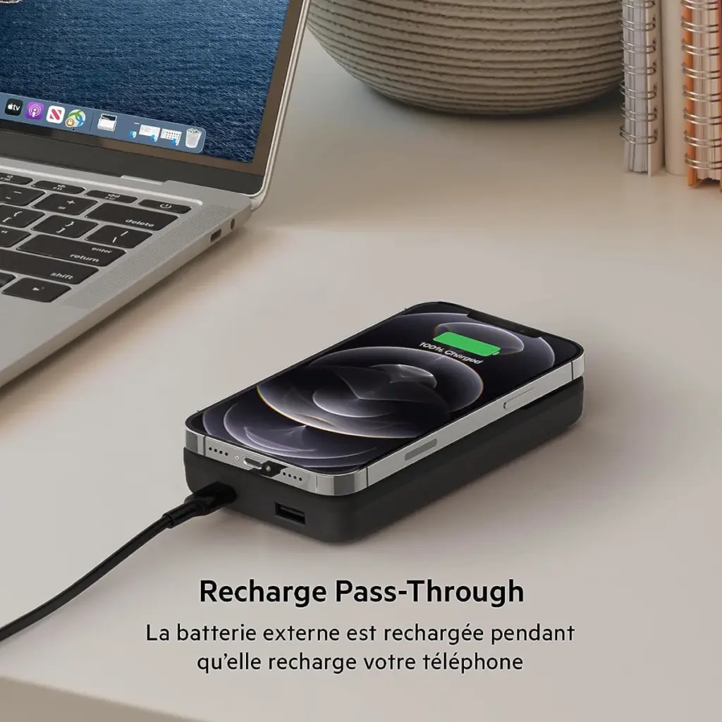 Belkin Batterie externe sans fil magnétique pour iPhone 15 - Recharge Pass-Through