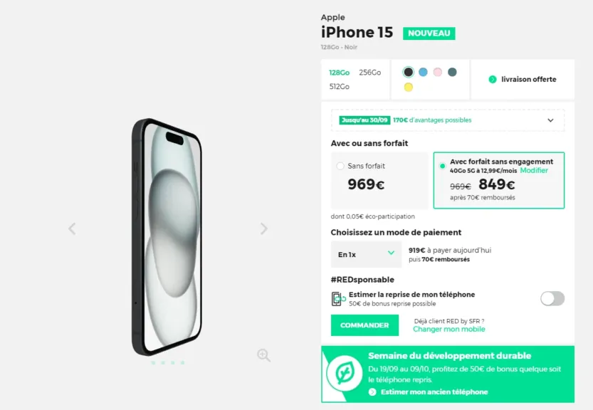 iPhone 15 au meilleur prix chez Red by SFR