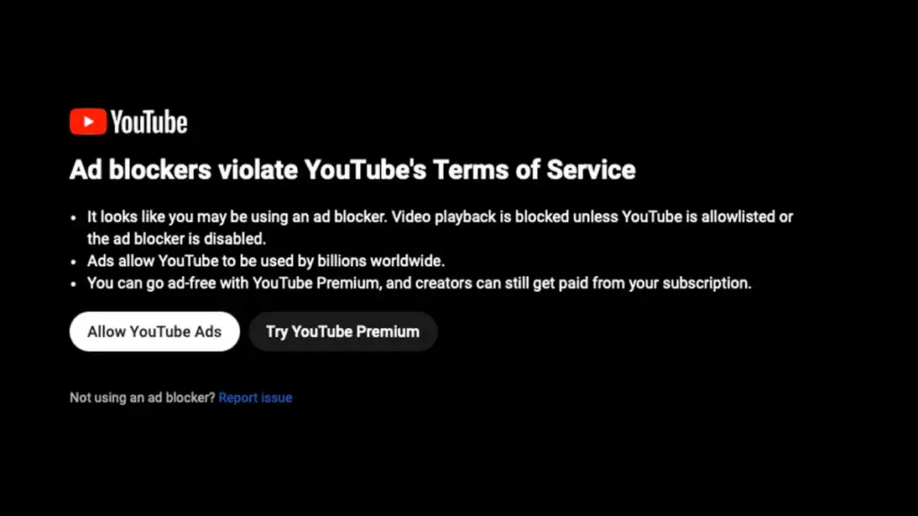 message YouTube contre les Ad Blocker - bloqueurs de publicités