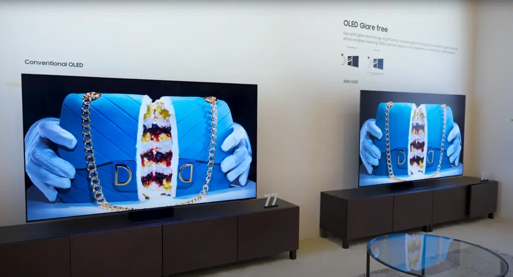 Samsung QD-OLED 2024 - comparaison nouveau revêtement contre les reflets