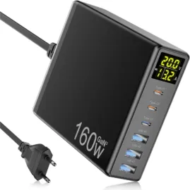 Chargeur USB rapide de 160W de Ganquick - 6 ports - noir