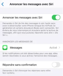 nouveautés iOS 17.4 messagerie avec Siri – annoncer les messages avec Siri