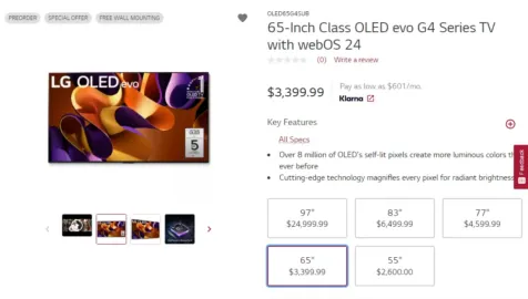 prix lancement TV LG G4 2024
