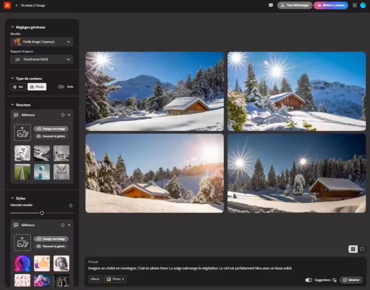 FireFly Image 3 Web Interface exemple génération chalet en montagne enneigé