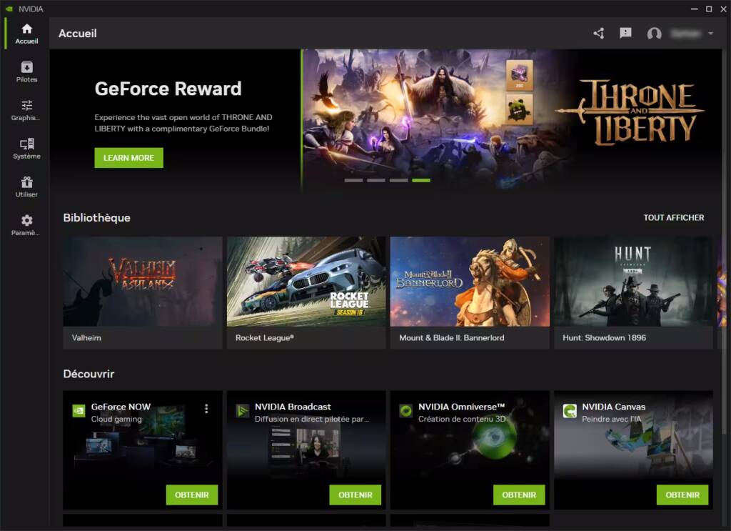 NVIDIA App accueil