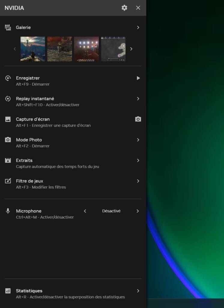 NVIDIA App nouvelle barre Shadowplay pour enregistrement video et capture