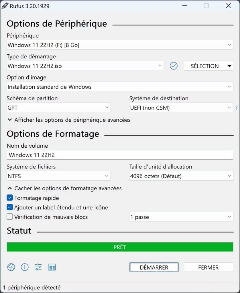 Rufus création clef USB Windows 11