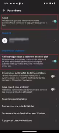 Android Configuration application Lien avec Windows