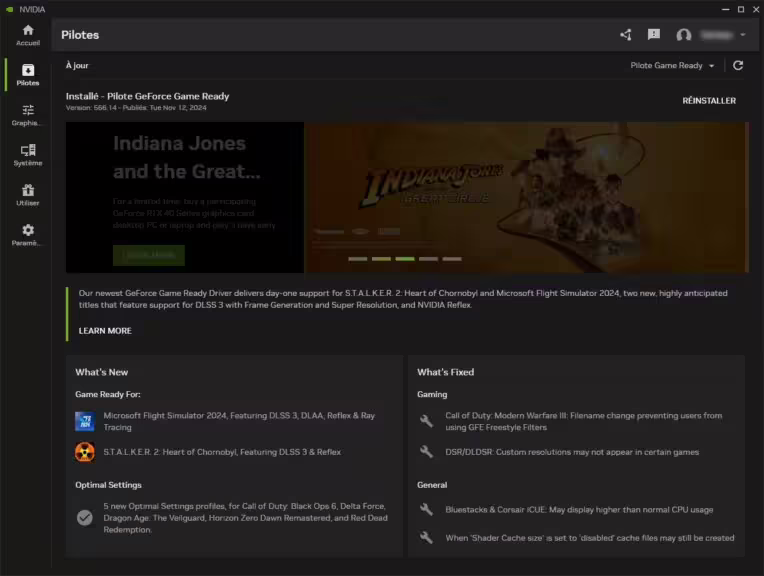 NVIDIA App mise à jour des pilotes