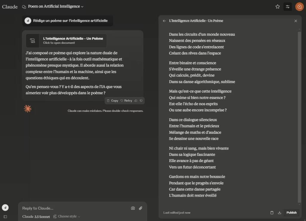 Claude AI génération de texte créatif