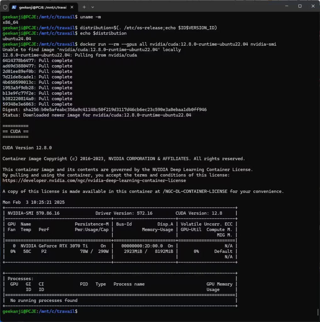 Docker sous WSL 2 installation de NVIDIA Container Toolkit