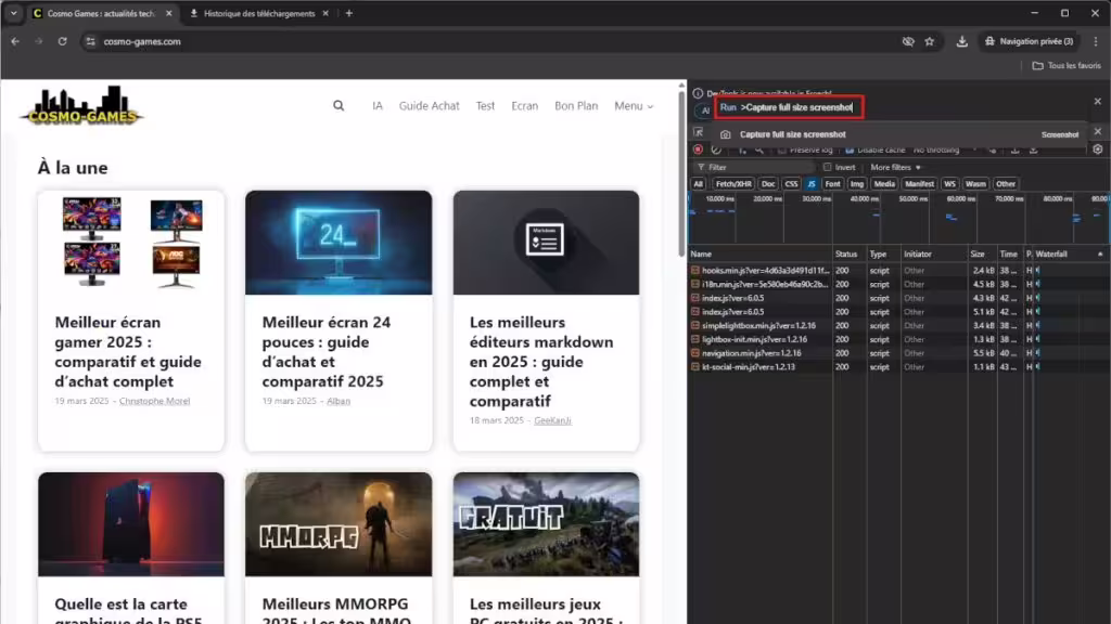 Capture dune page entière avec Google Chrome et Brave