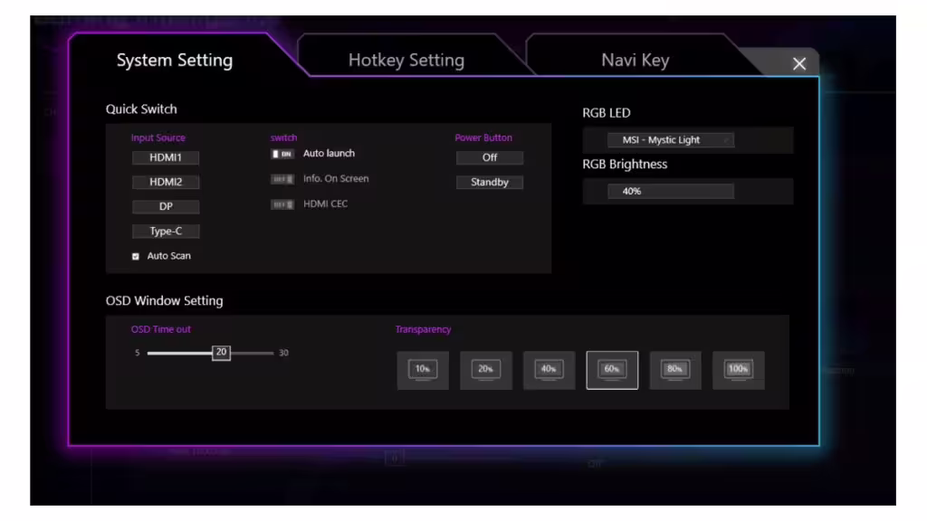 MSI MPG 271QRX OSD