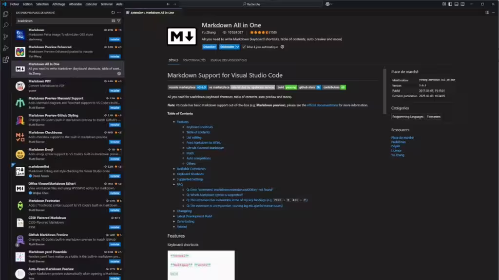 Visual Studio Code edition Markdown