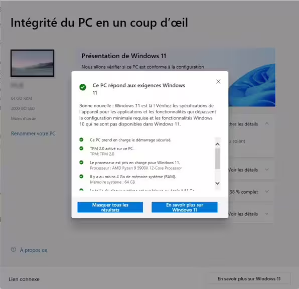 vérifier compatiblité Windows 11 24H2