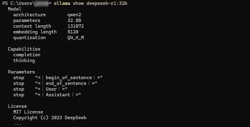 ollama show deepseek-r1 32b