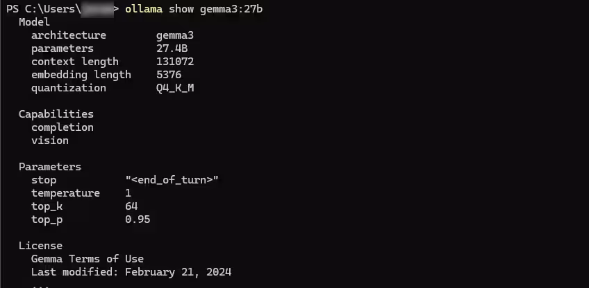 ollama show gemma3 27b