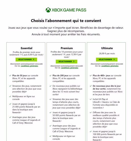 Nouvelle tarification Xbox Game Pass