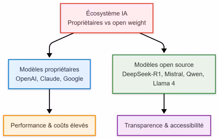 schéma Écosystème IA Propriétaires vs open weight