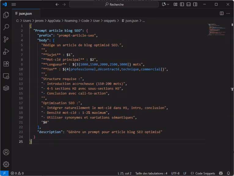 snippet prompt IA avec VS Code