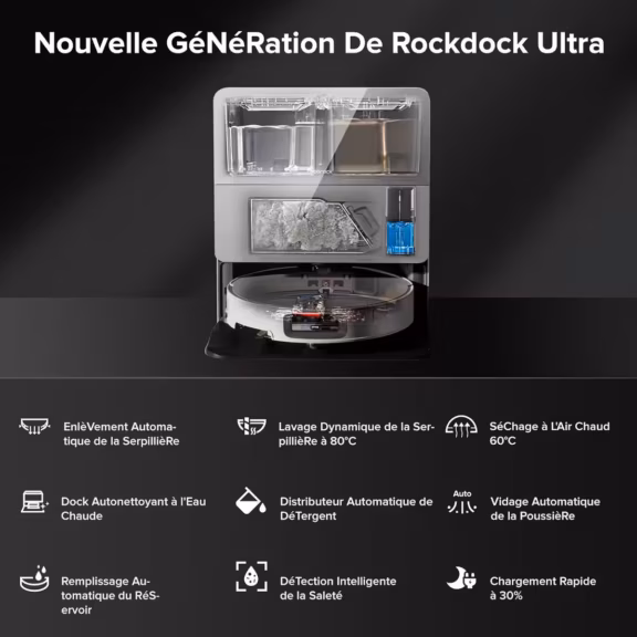 fonctionnalités Roborock Saros 10 station de lavage