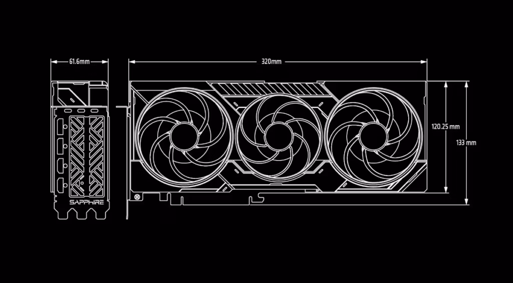 dimension Carte graphique Sapphire Pure AMD Radeon RX 9070 XT