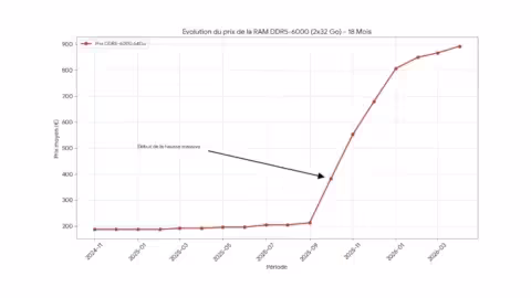 Évolution prix DDR5-6000 64 Go 232